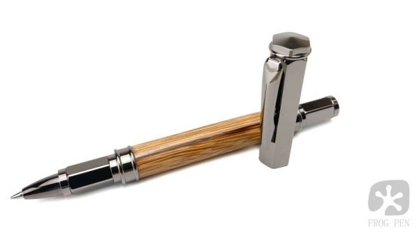 Gun Metal Plated Handmade Marble Wood Rollerball Pen